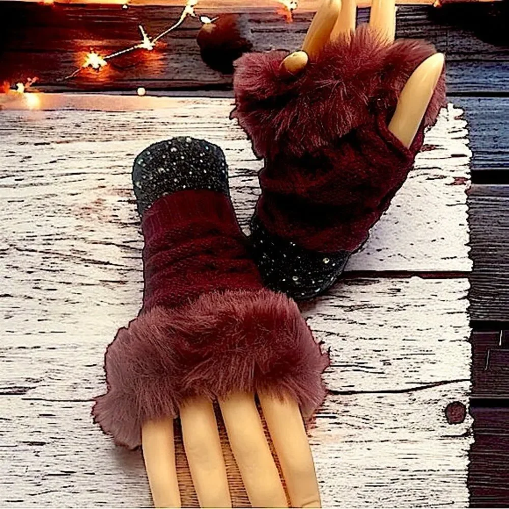 SXY l Custom Set l Elegant Black Arm Sleeves Shimmery & Sheer, Burgundy Gloves